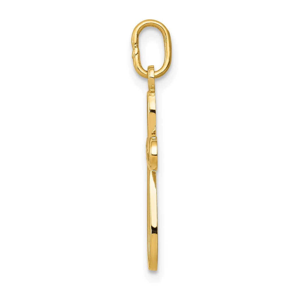 14K Gold Polished Small Ribbon Cross Pendant