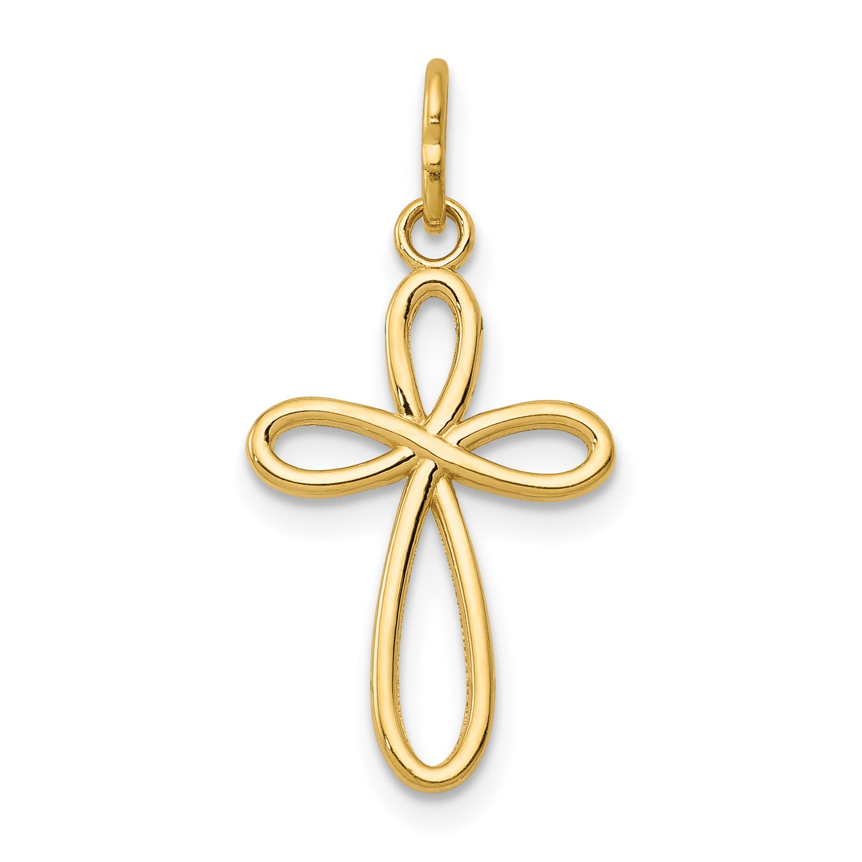 14k Gold Polished Small Ribbon Cross Pendant