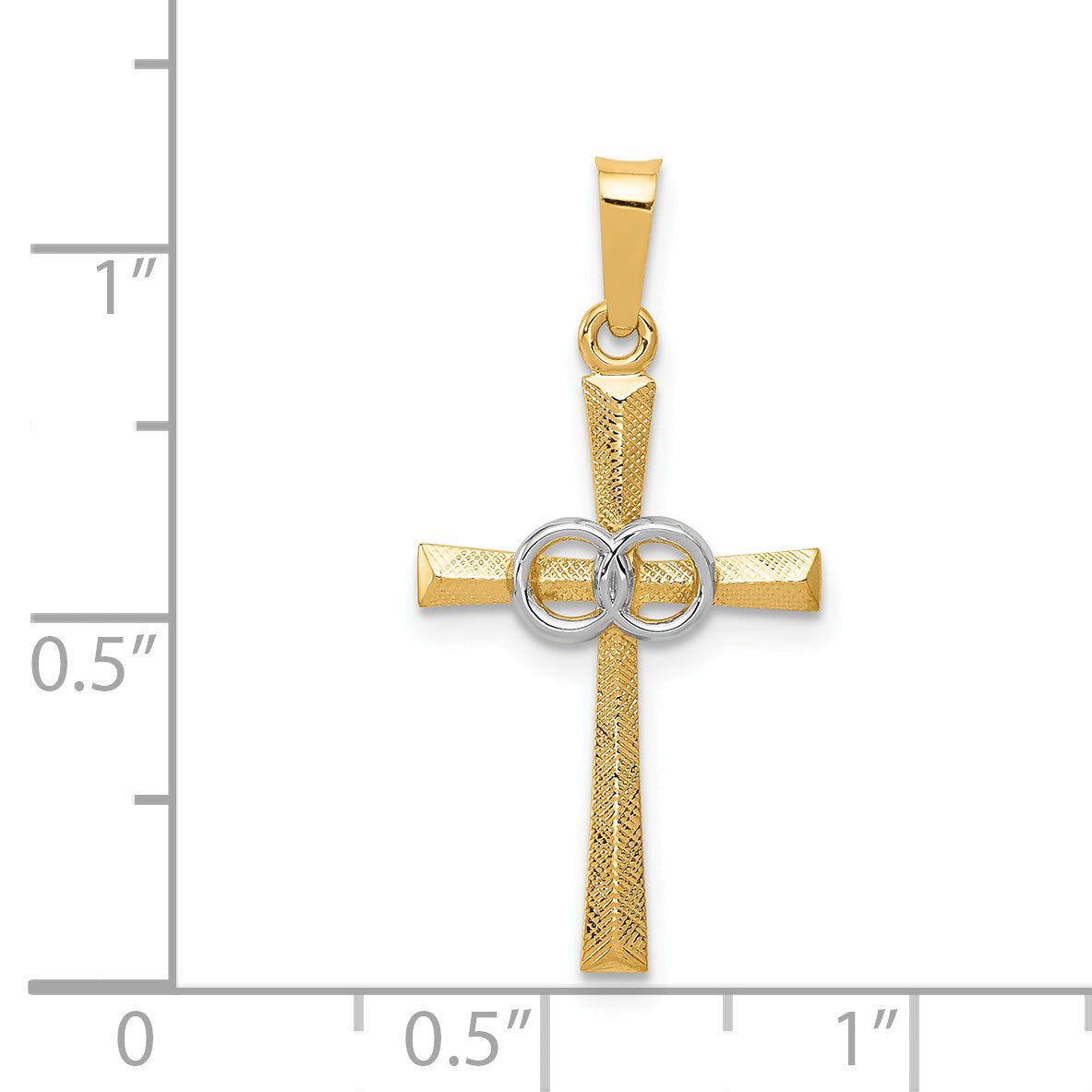 14K Two-tone Textured and Polished Latin Cross w/ Circles Pendant