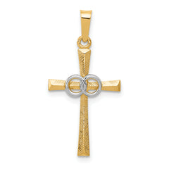14K Two-tone Textured and Polished Latin Cross w/ Circles Pendant
