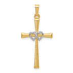 14K Two-tone Textured and Polished Latin Cross w/ Hearts Pendant