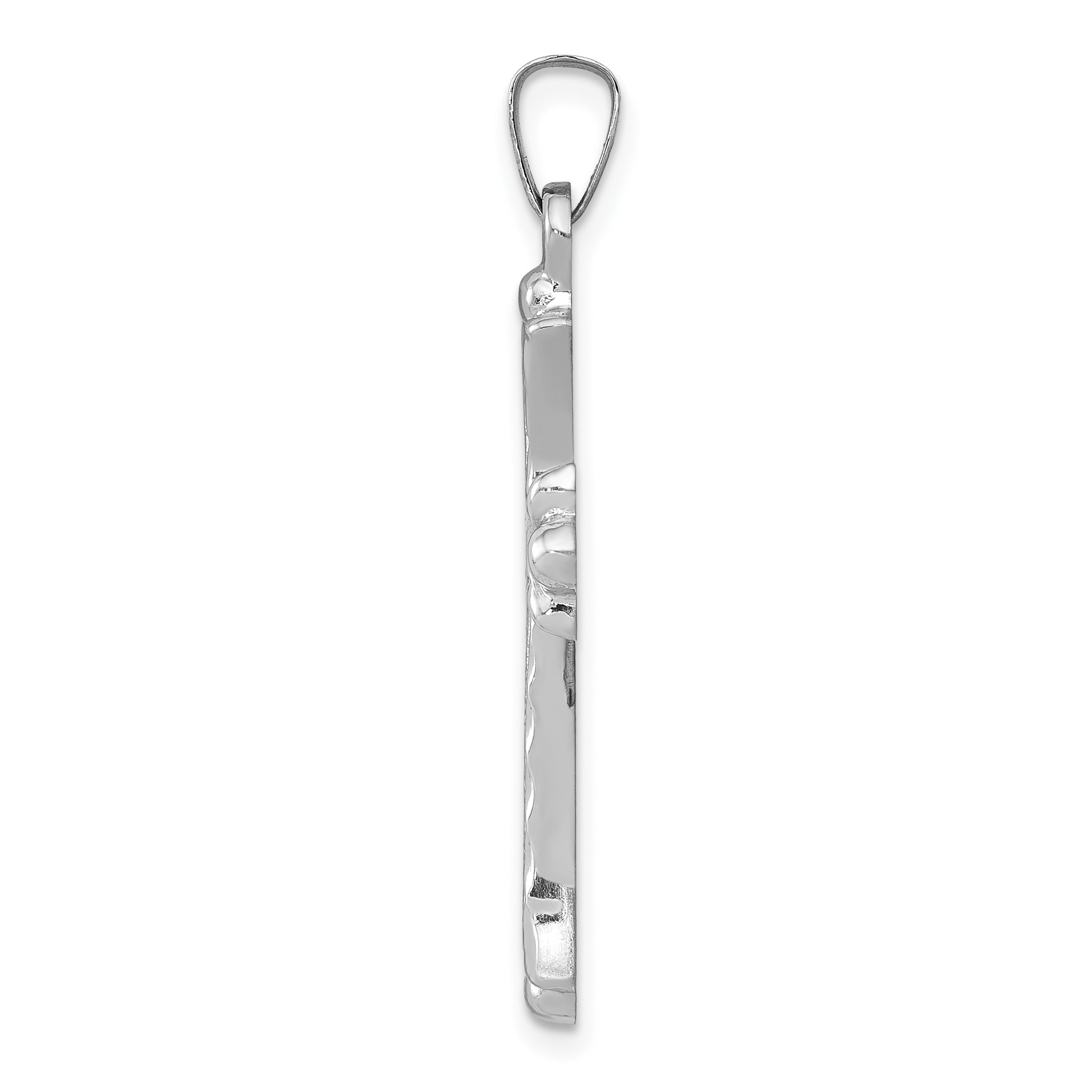 14K White Gold Textured and Polished Fleur de lis Cross Pendant Secondary image