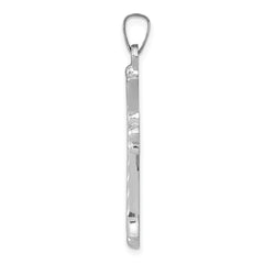 14K White Gold Textured and Polished Fleur de lis Cross Pendant