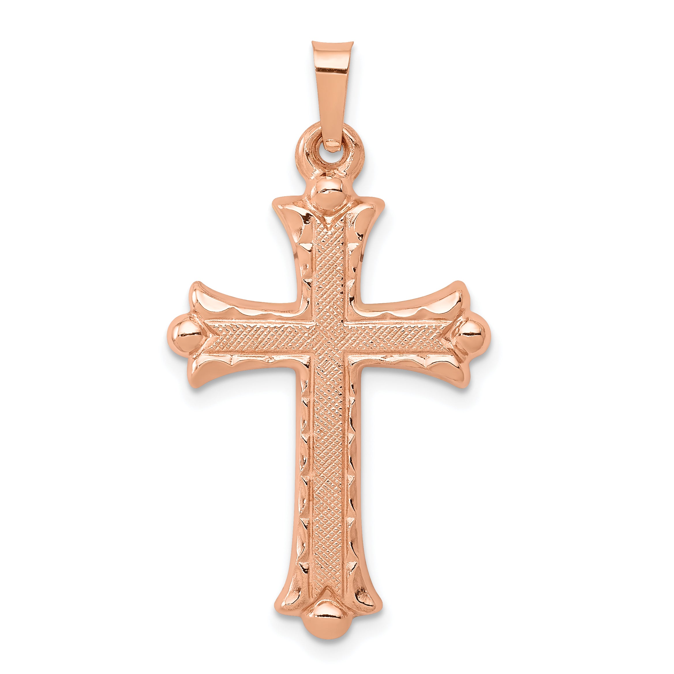 14K Rose Gold Brushed and Polished Budded Cross Pendant Main image