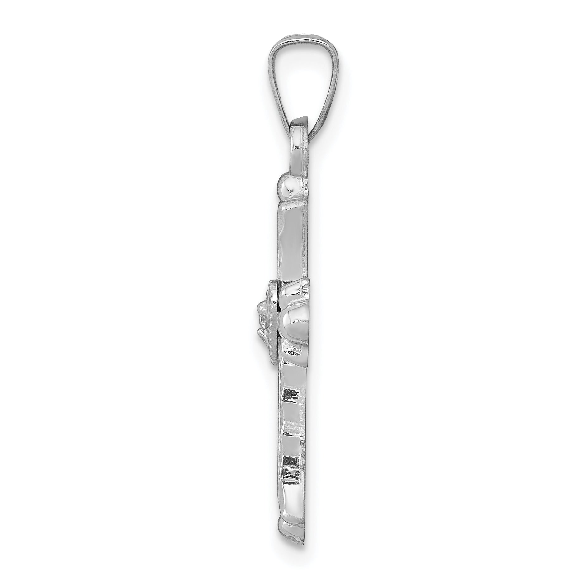 14K White Gold Diamond Textured & Polished Fleur de lis Cross Pendant Secondary image