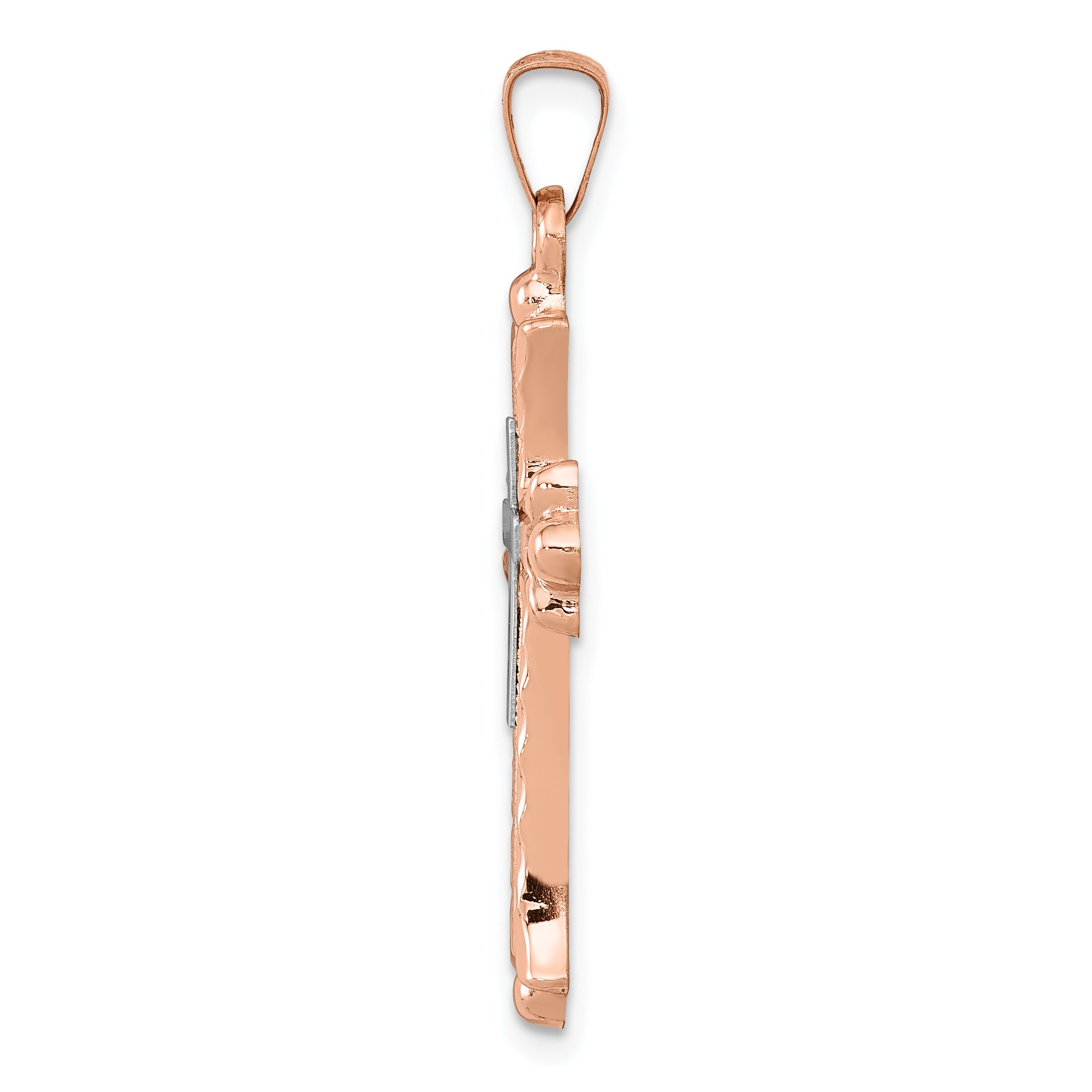 14K Two-tone Textured, Brushed & Polished Budded Cross Pendant Secondary image
