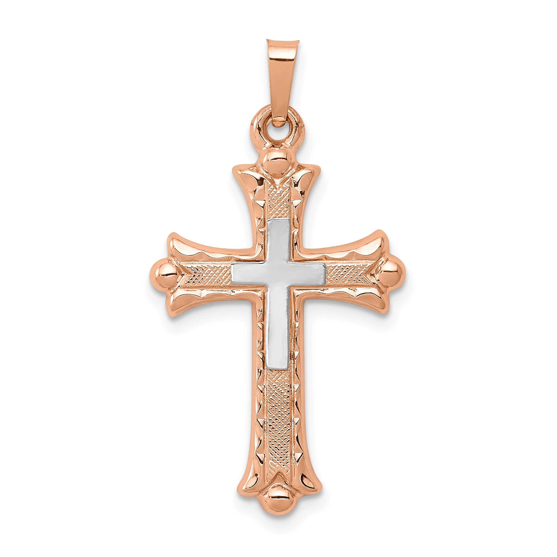 14K Two-Tone Budded Cross Pendant Main image