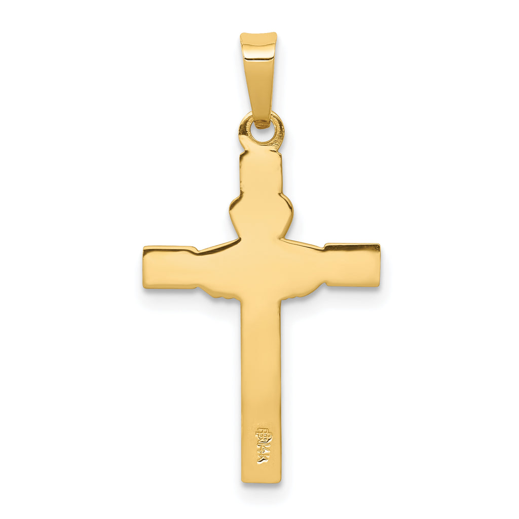 14K and Rhodium Polished Claddagh Cross Pendant