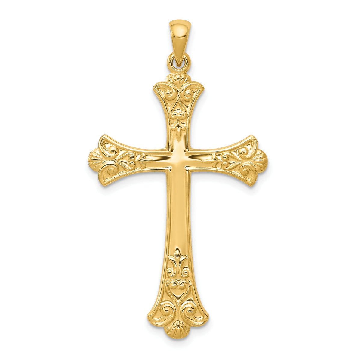 Fleur-de-Lis Cross Pendant in 14K Yellow Gold, 46mm - Sophia Jewelers Main image
