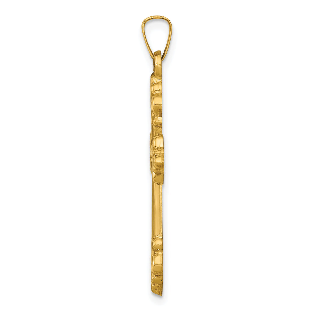 14K Polished Cross Budded Pendant