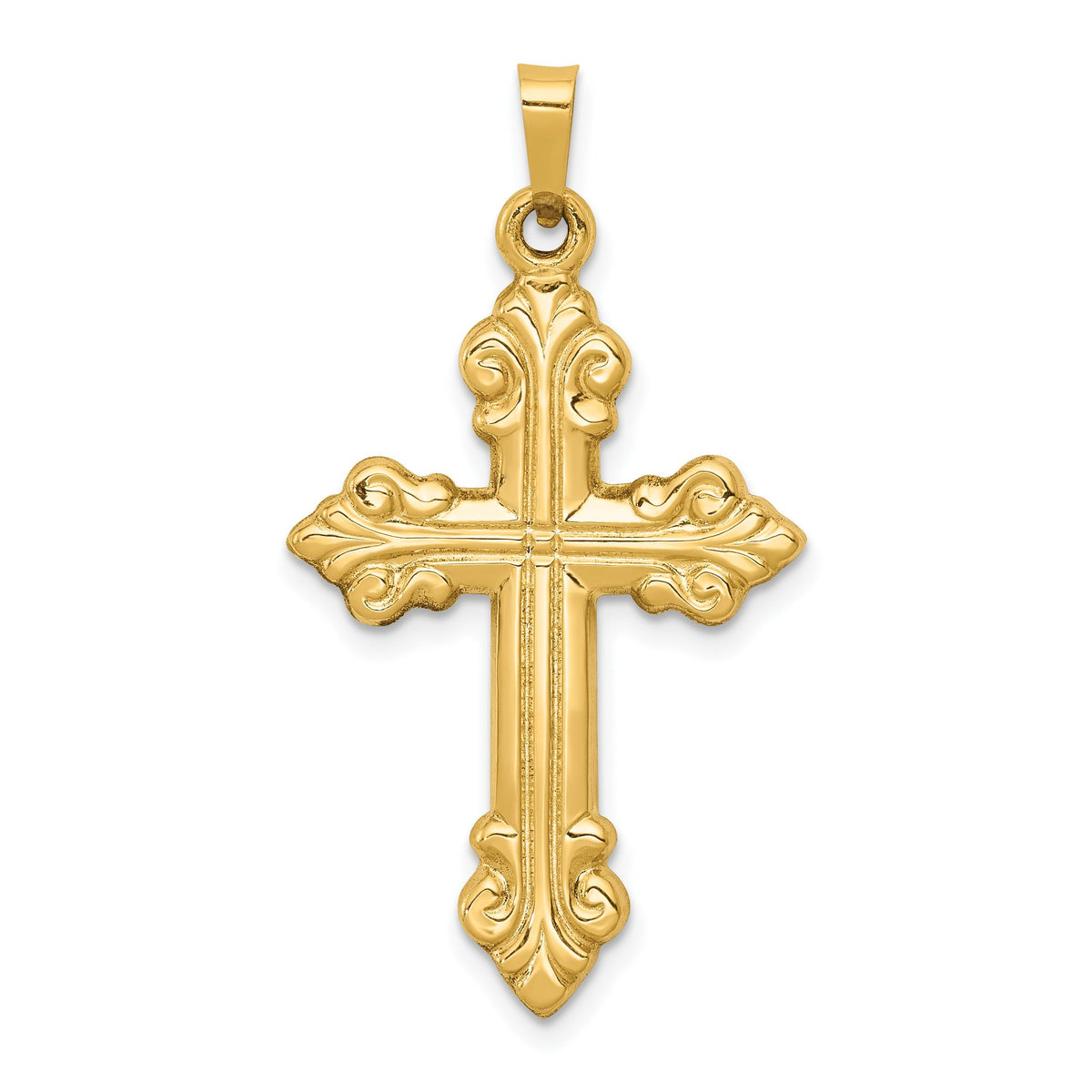 Fleur-de-Lis Cross Pendant in 14K Yellow Gold, 36mm Textured - Sophia Jewelers Main image
