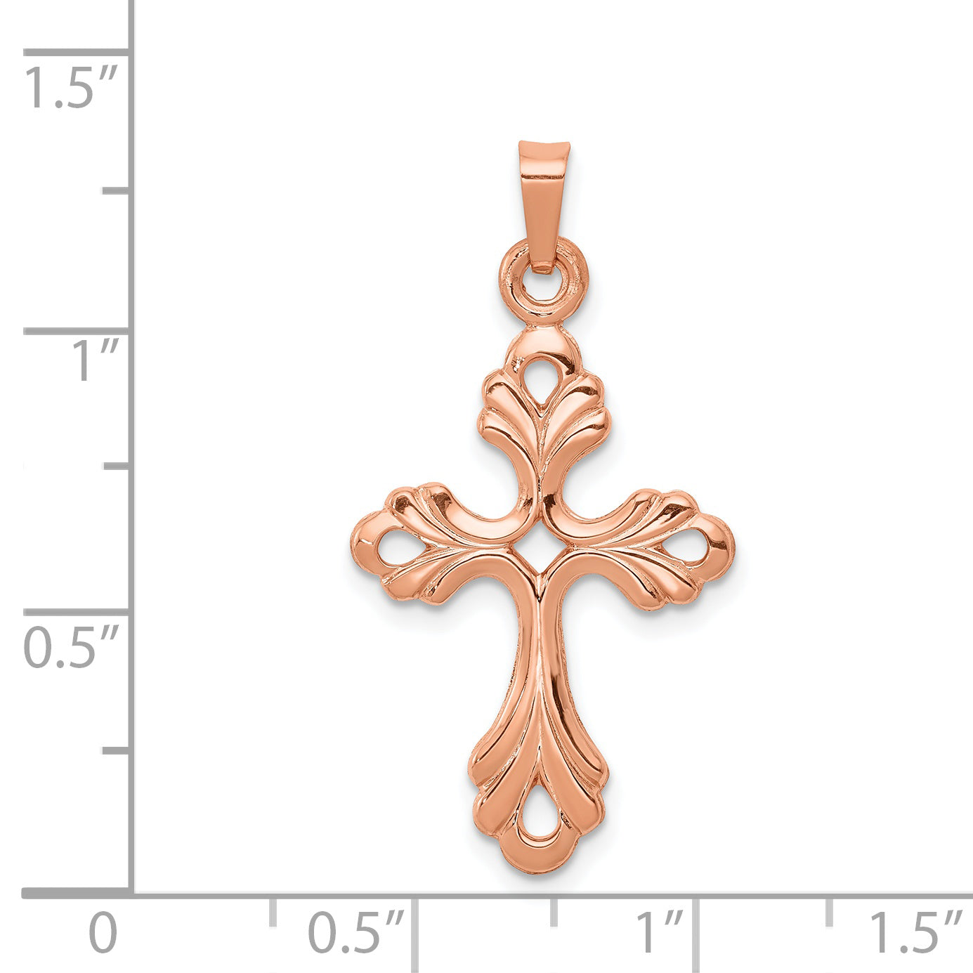 14K Rose Gold Polished Fleur De Lis Cross Pendant