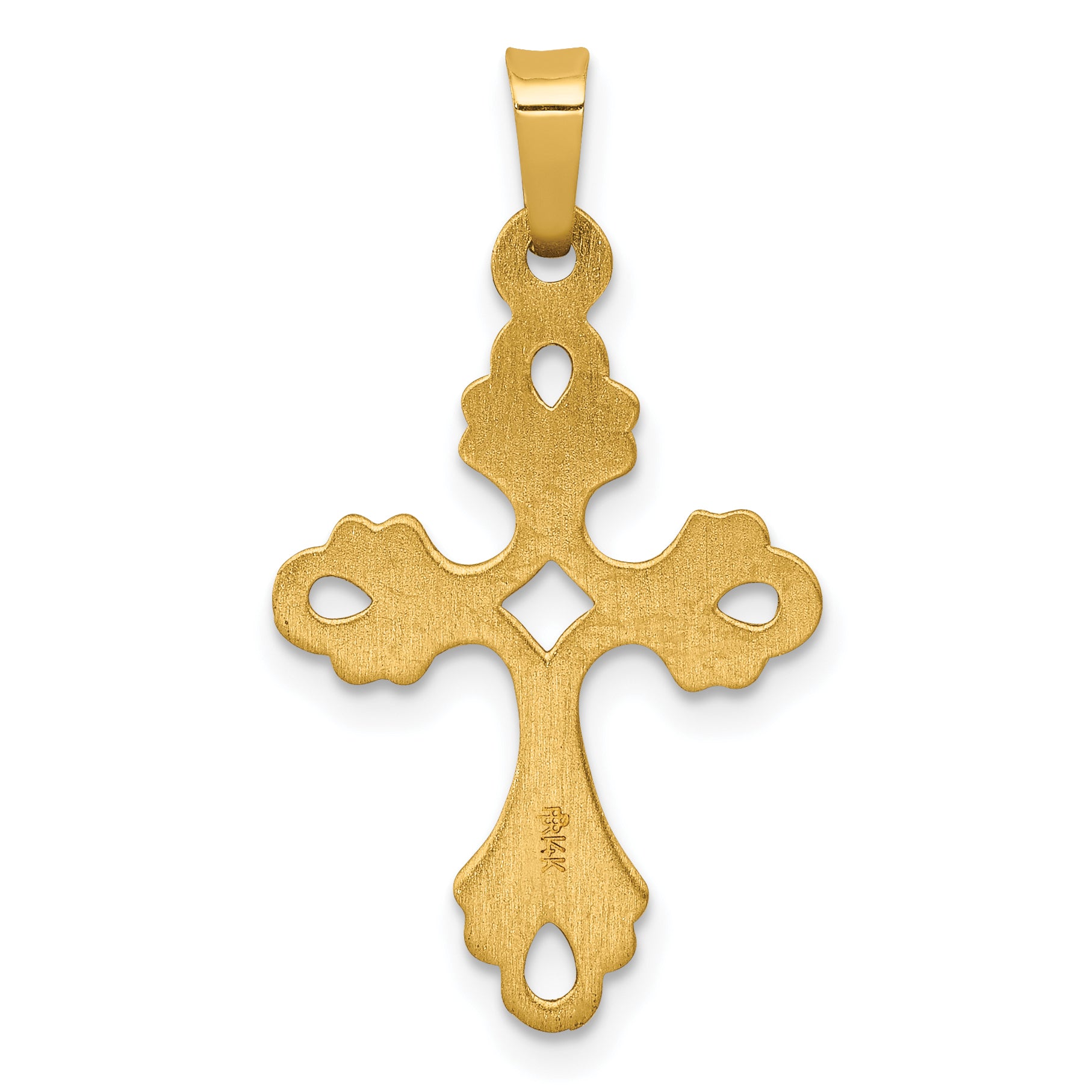 14K Polished Fleur De Lis Cross Pendant