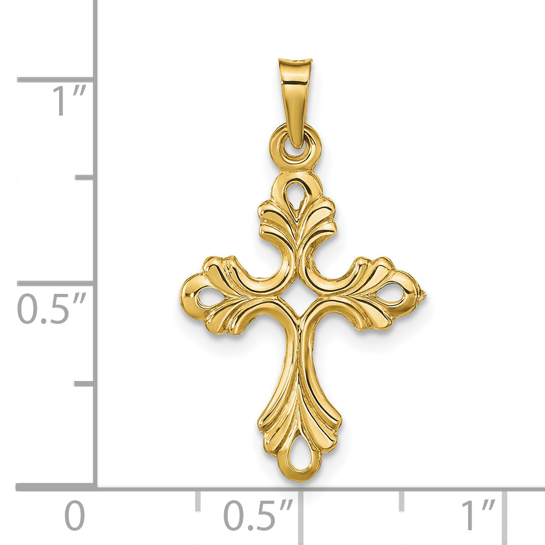 14K Polished Fleur De Lis Cross Pendant