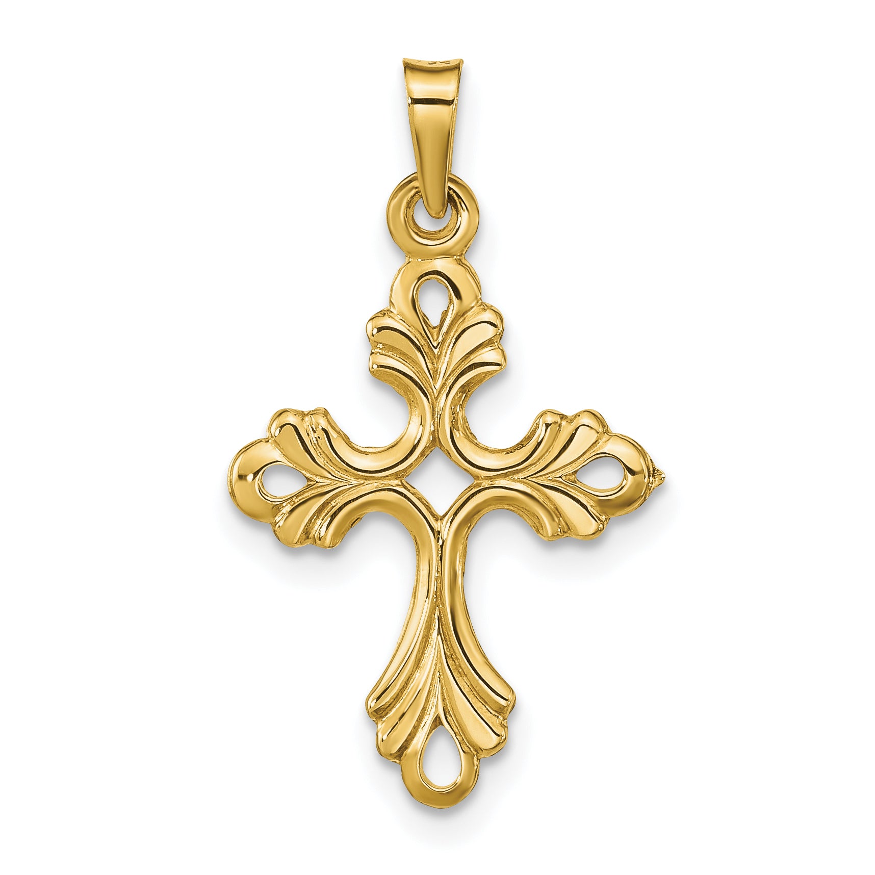 14k Polished Fleur De Lis Cross Pendant