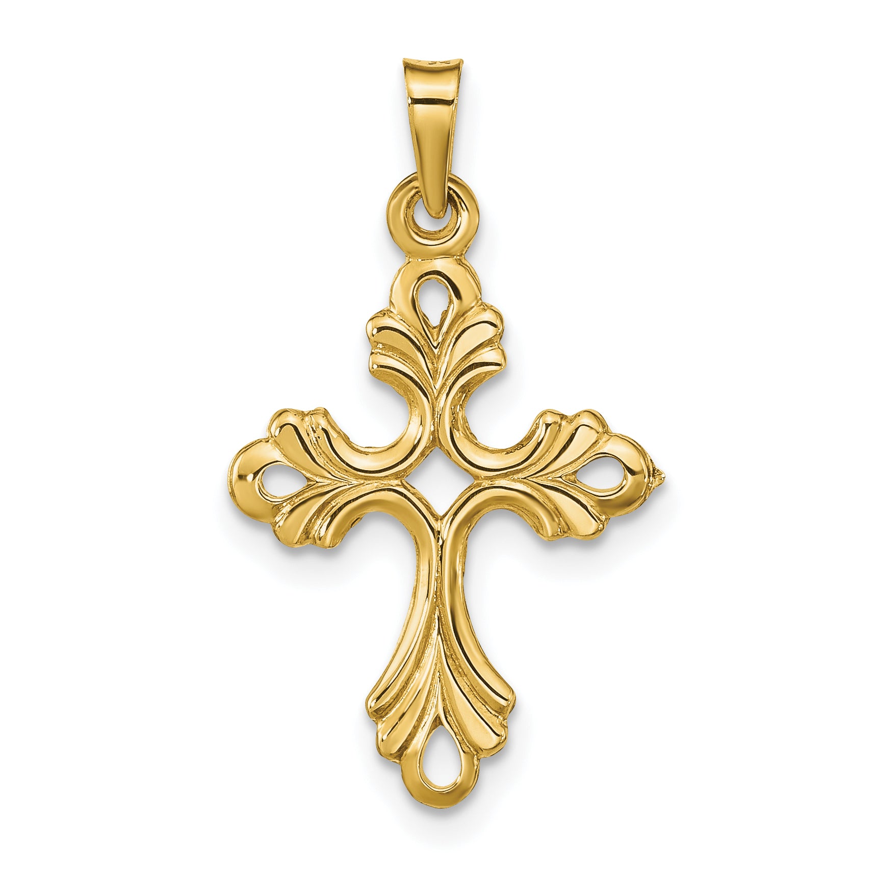 14k Polished Fleur De Lis Cross Pendant Main image