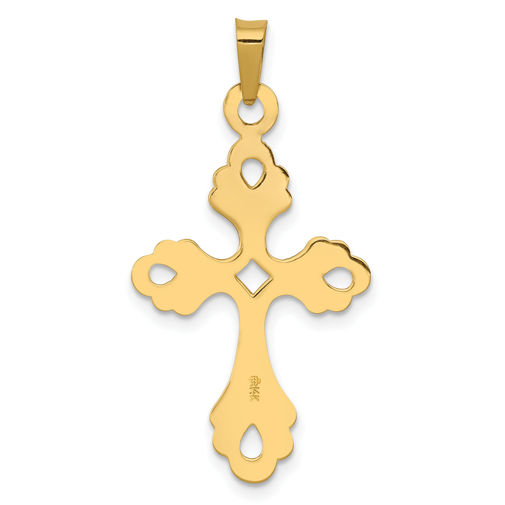 14K Polished Fleur De Lis Cross Pendant