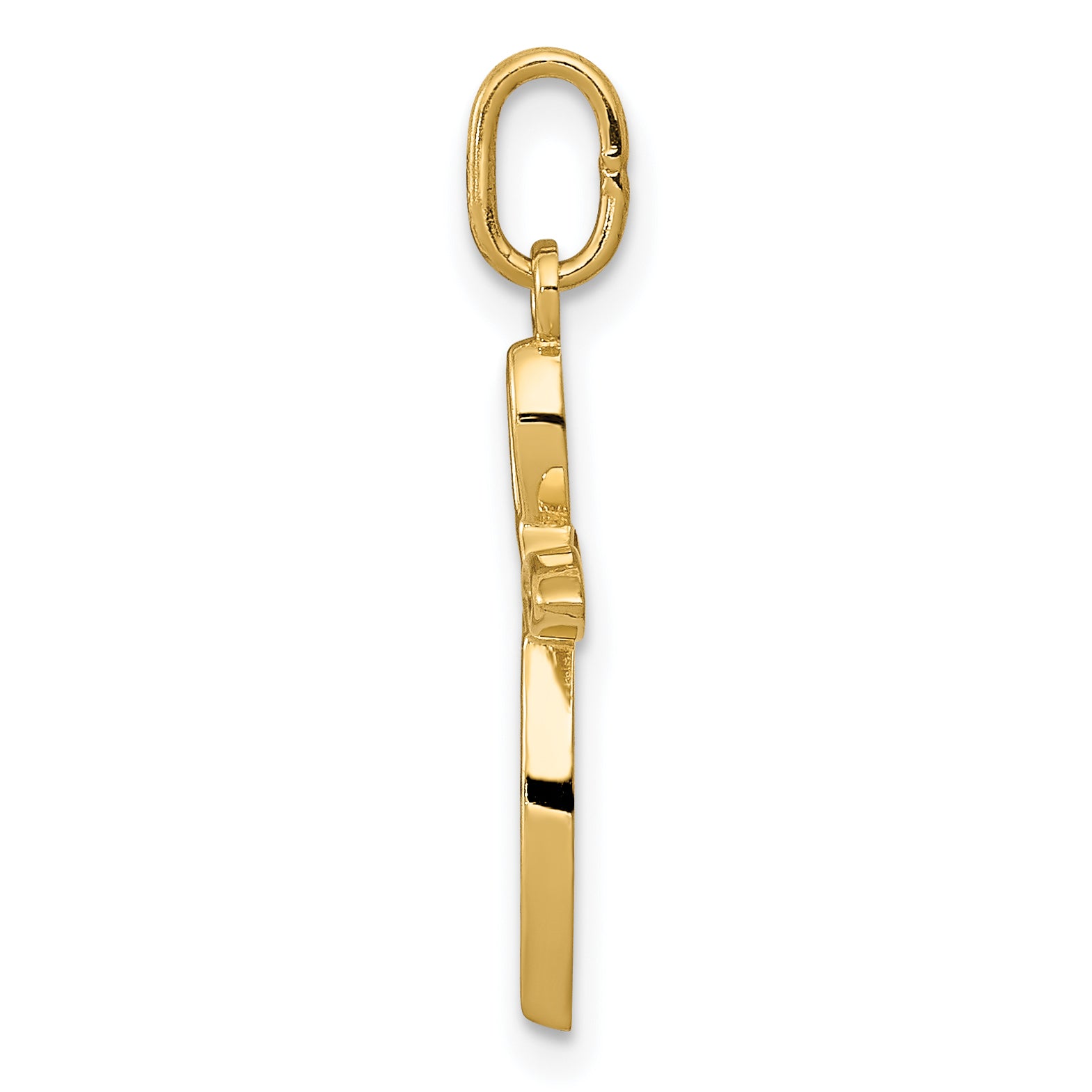 14K Gold Polished Small Ribbon Cross Pendant
