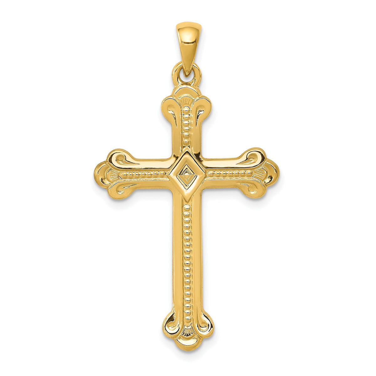Budded Cross Pendant in 14K Yellow Gold, 41mm Textured - Sophia Jewelers Main image