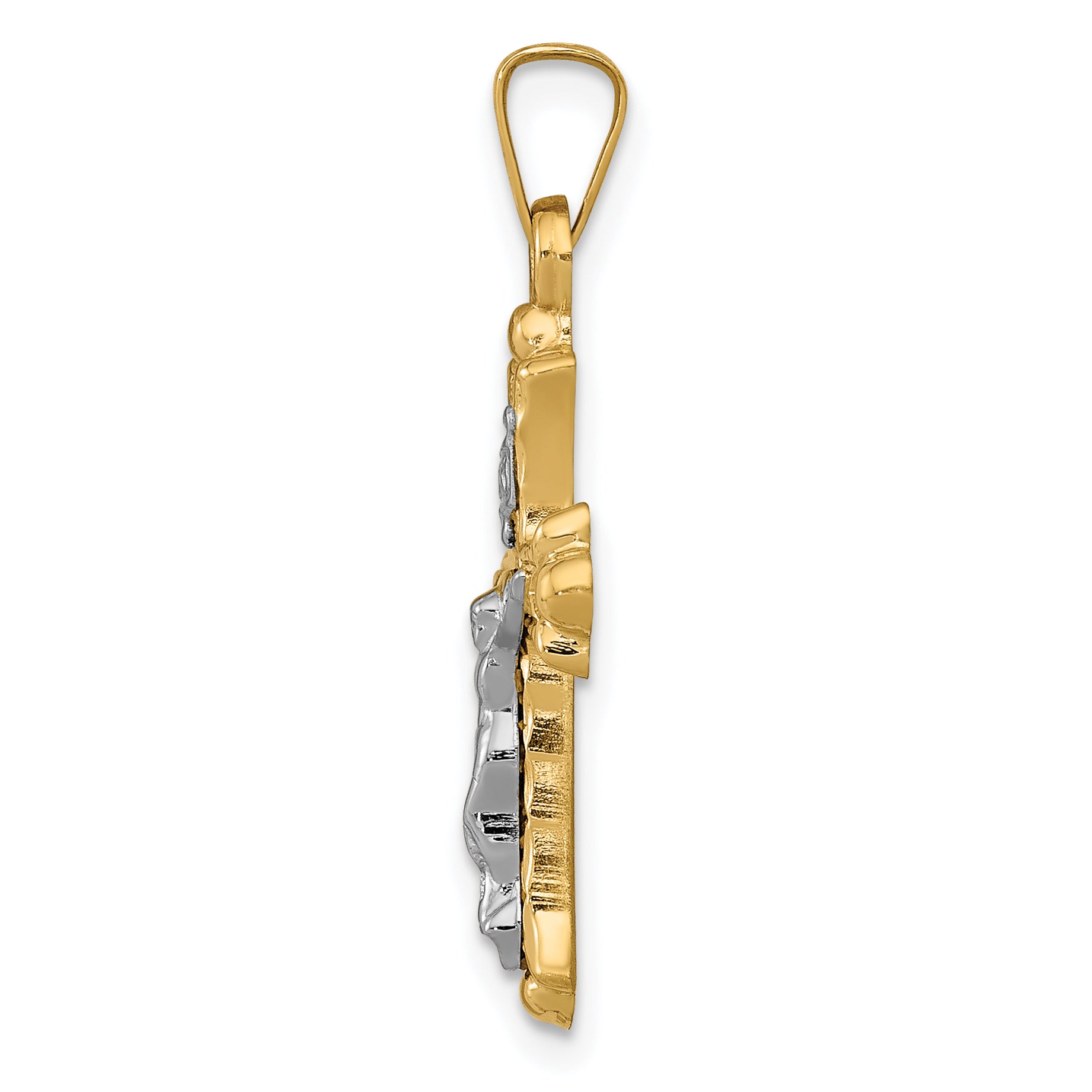 14K Two-Tone Polished INRI Crucifix Cross Pendant