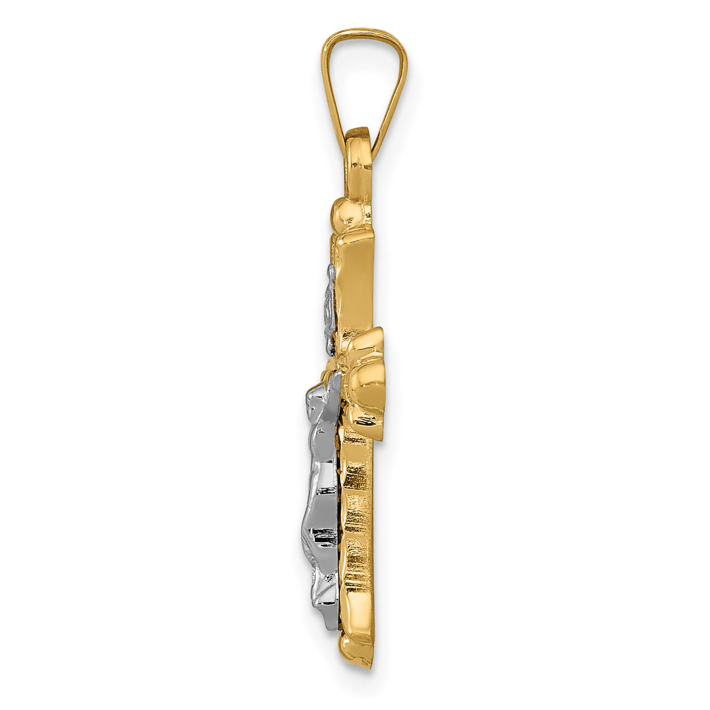 14K Two-Tone Polished INRI Crucifix Cross Pendant