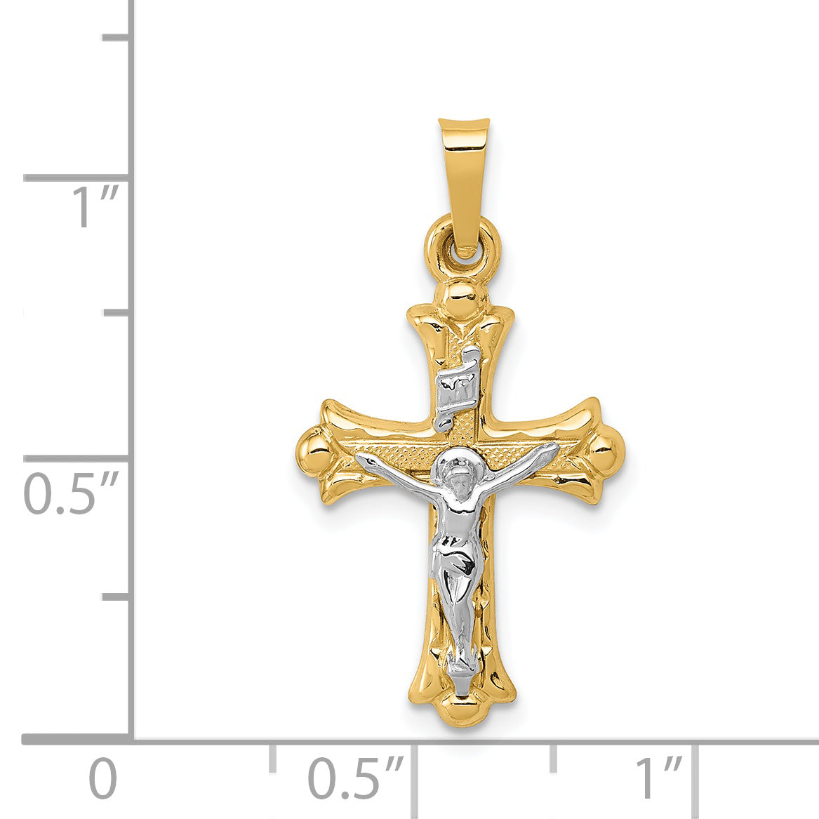 14K Two-Tone Polished INRI Crucifix Cross Pendant