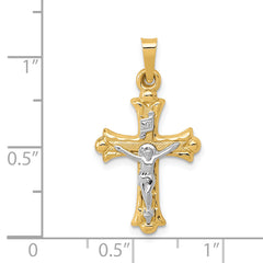 14K Two-Tone Polished INRI Crucifix Cross Pendant