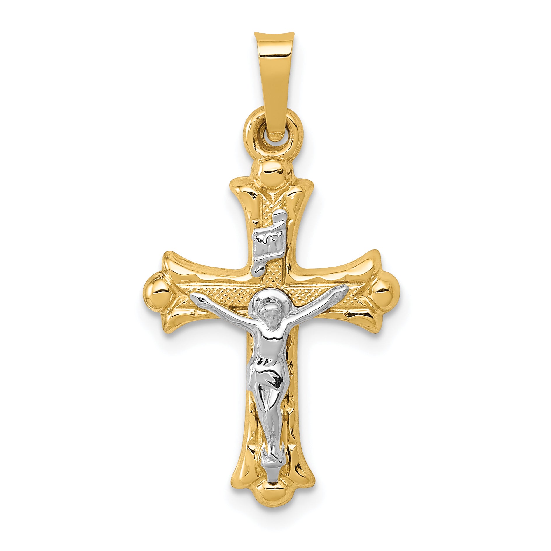 14k Two-Tone Polished INRI Crucifix Cross Pendant Main image