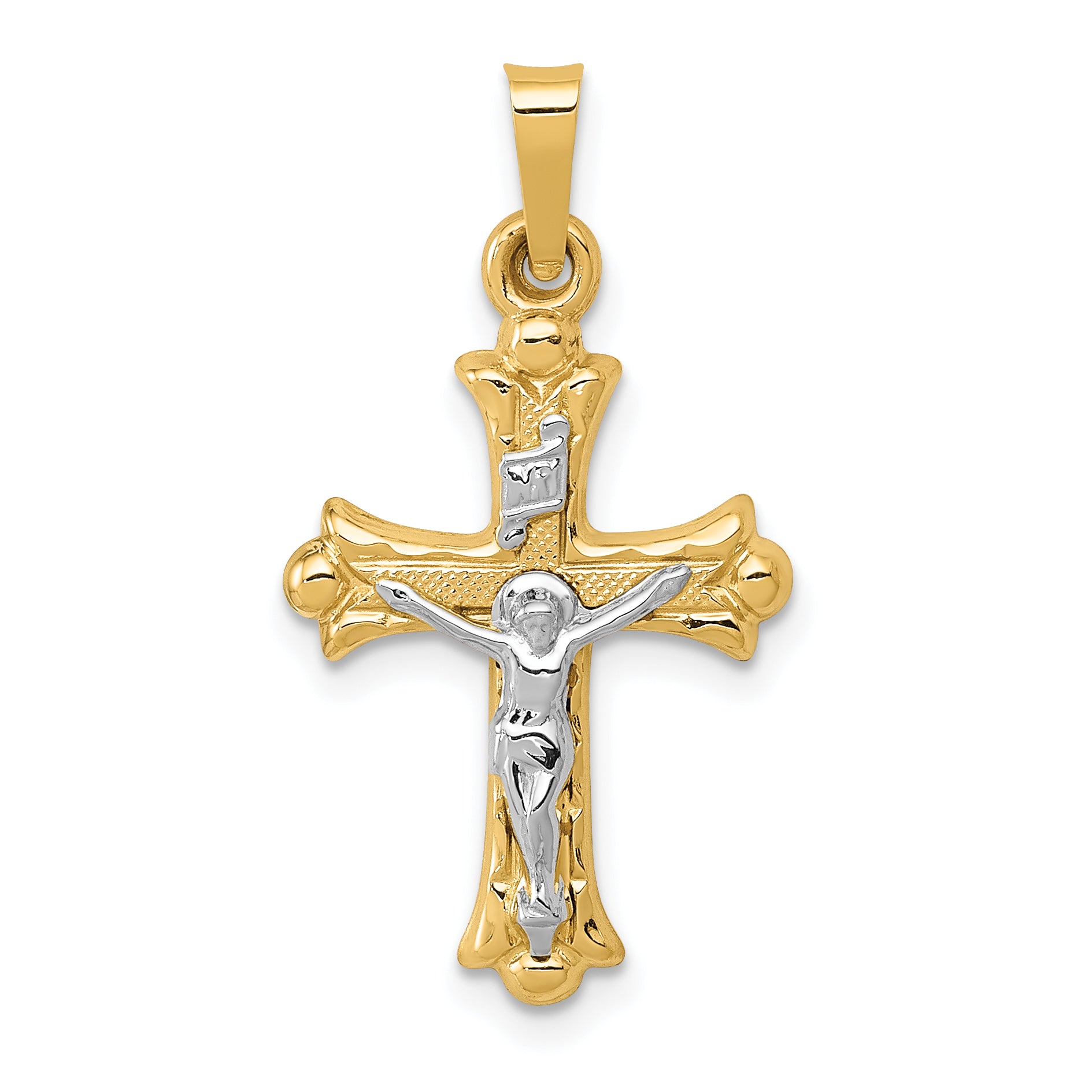 14k Two-Tone Polished INRI Crucifix Cross Pendant