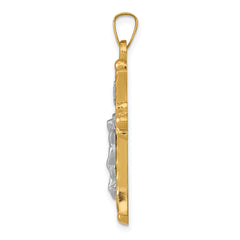 14K Two-Tone Textured and Polished INRI Crucifix Cross Pendant