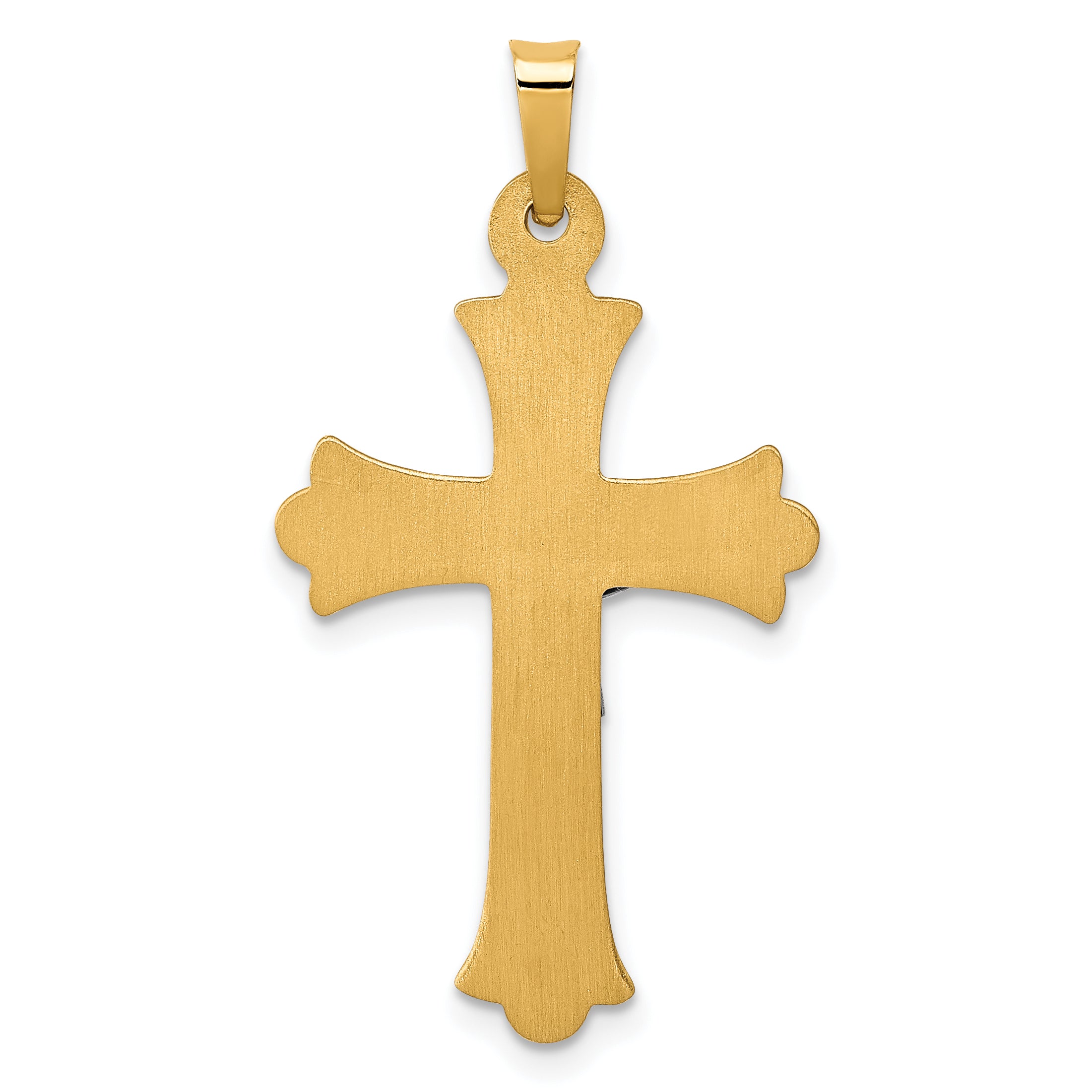 14K Two-Tone Textured and Polished INRI Crucifix Cross Pendant