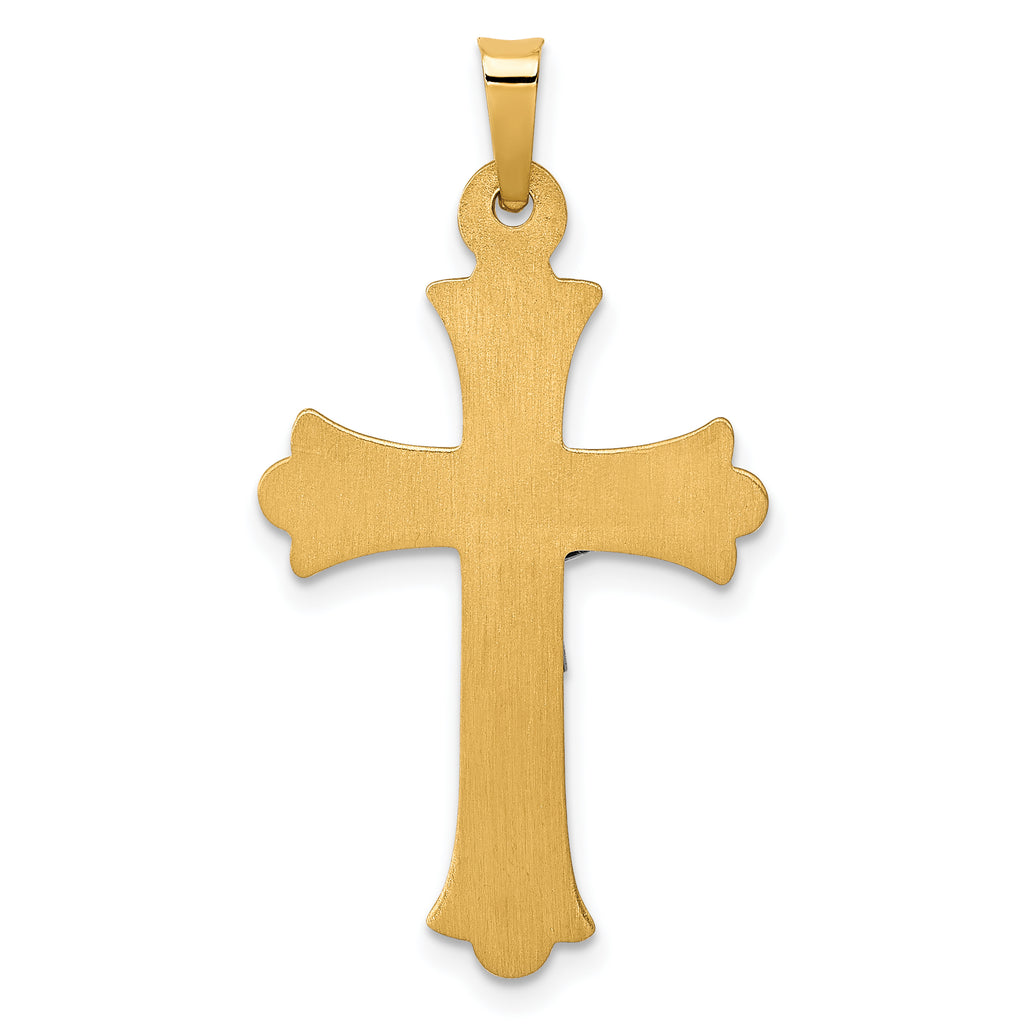 14K Two-Tone Textured and Polished INRI Crucifix Cross Pendant
