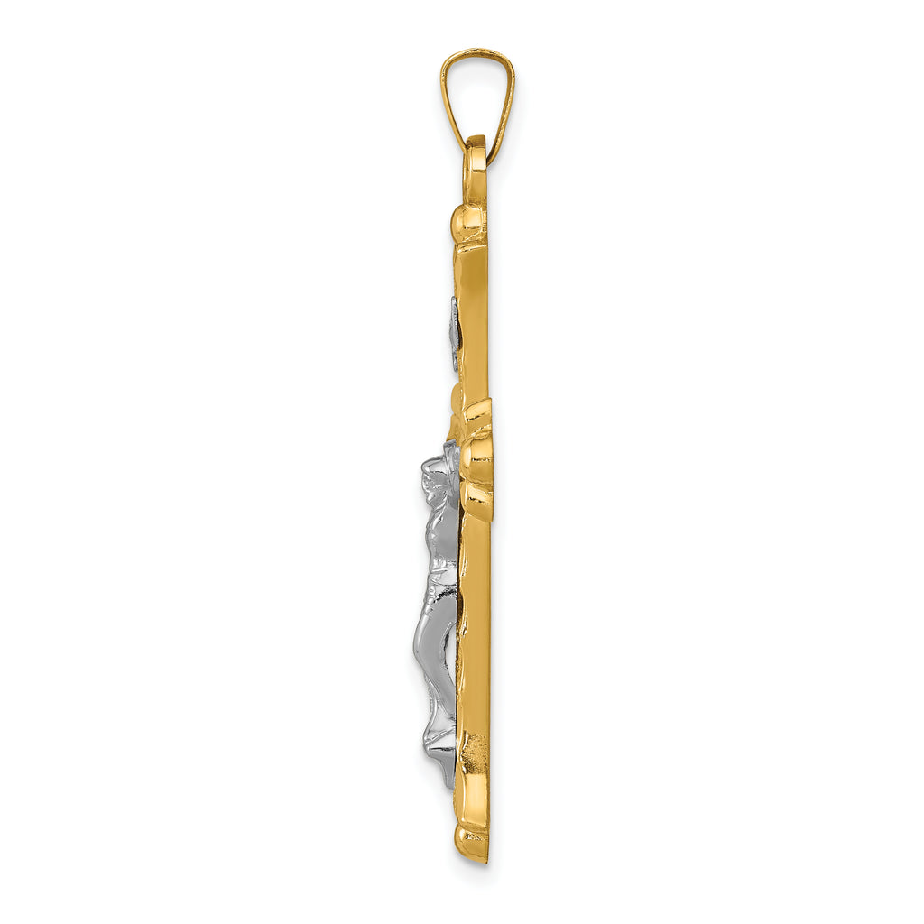14K Two-Tone Textured and Polished INRI Crucifix Pendant