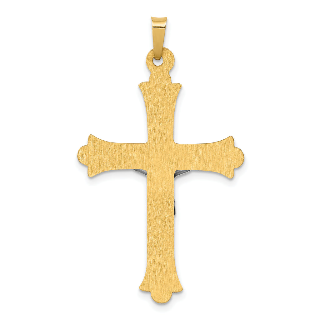 14K Two-Tone Textured and Polished INRI Crucifix Pendant