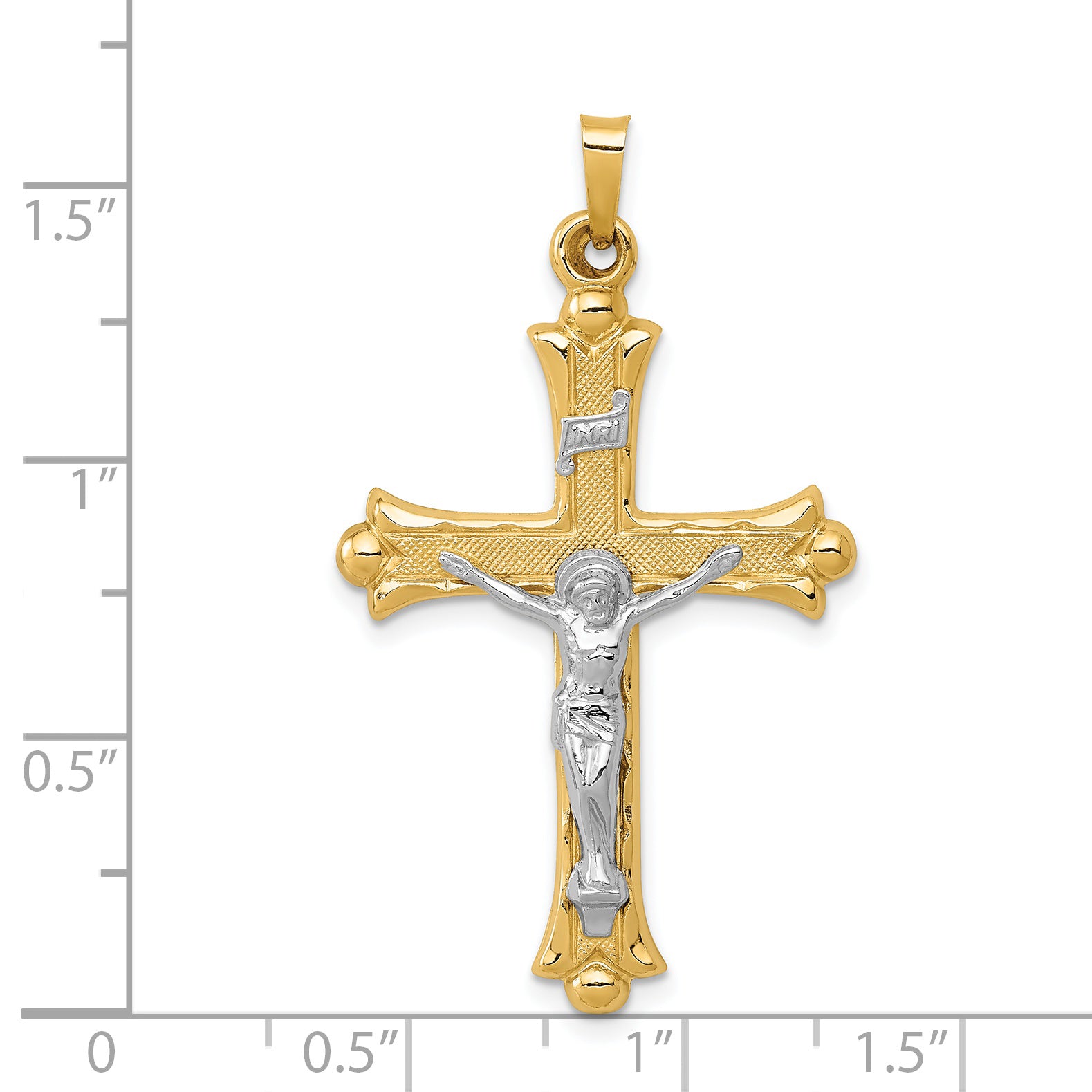 14K Two-Tone Textured and Polished INRI Crucifix Pendant