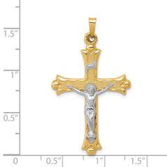 14K Two-Tone Textured and Polished INRI Crucifix Pendant