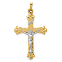 14k Two-Tone Textured and Polished INRI Crucifix Pendant