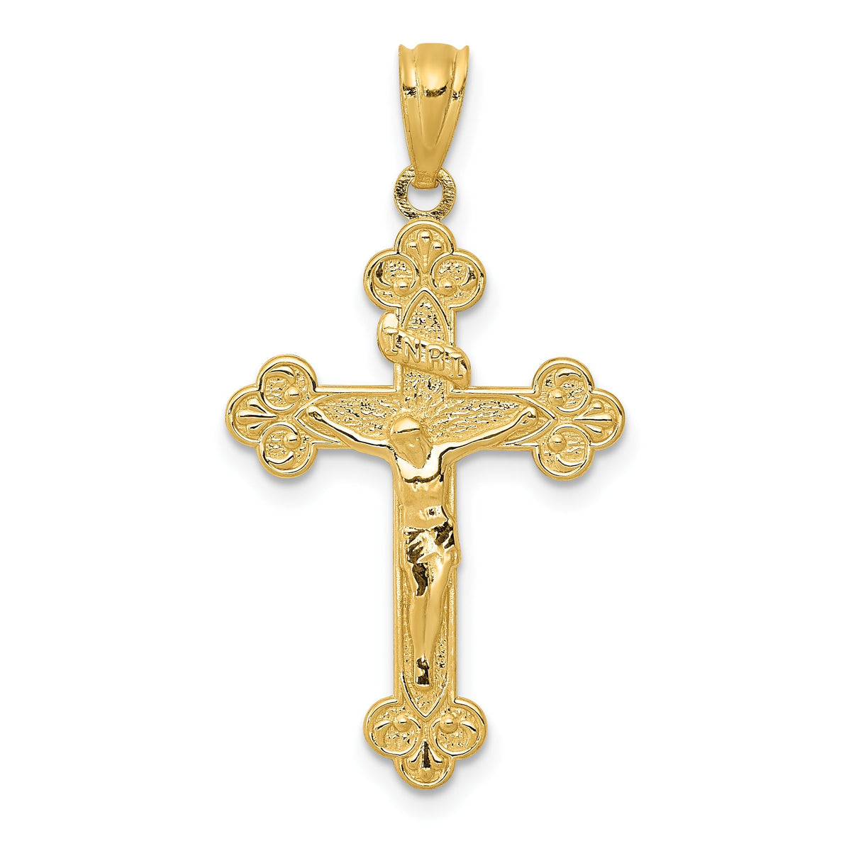 INRI Crucifix Pendant in 14K Yellow Gold, 2.5mm Textured - Sophia Jewelers Main image