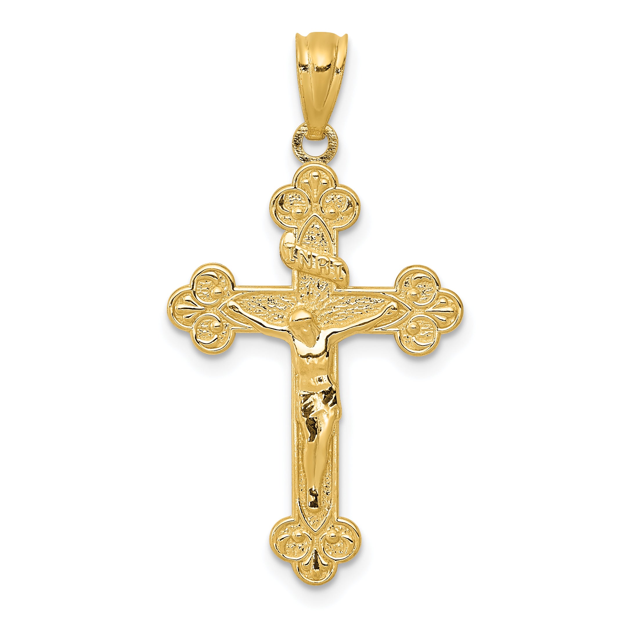 14k Gold Polished INRI Medium Crucifix Pendant Main image