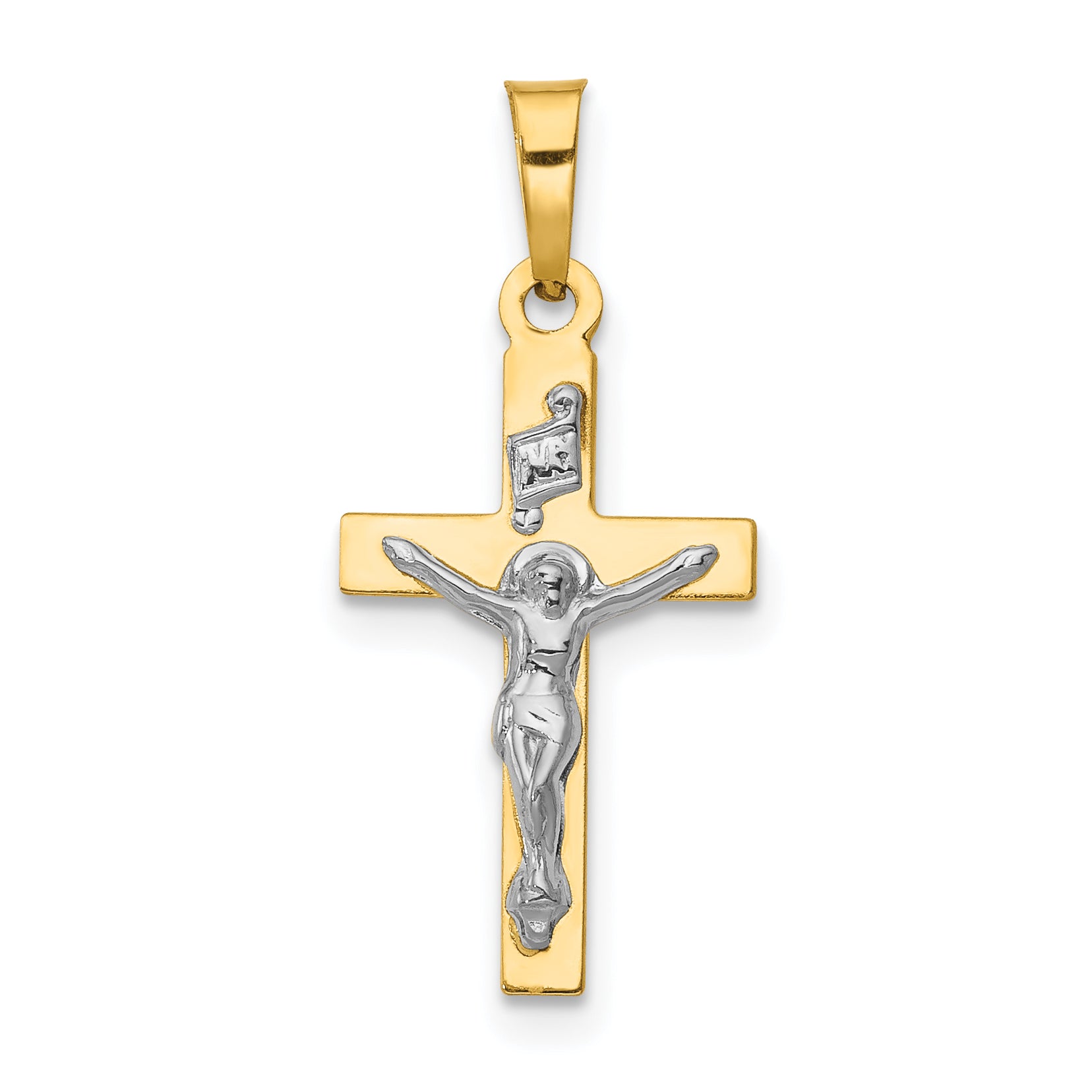 14K w/Rhodium Polished Inri Crucifix Pendant Main image