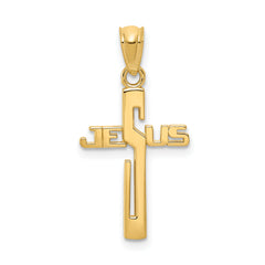14K Gold Polished JESUS Cross Pendant