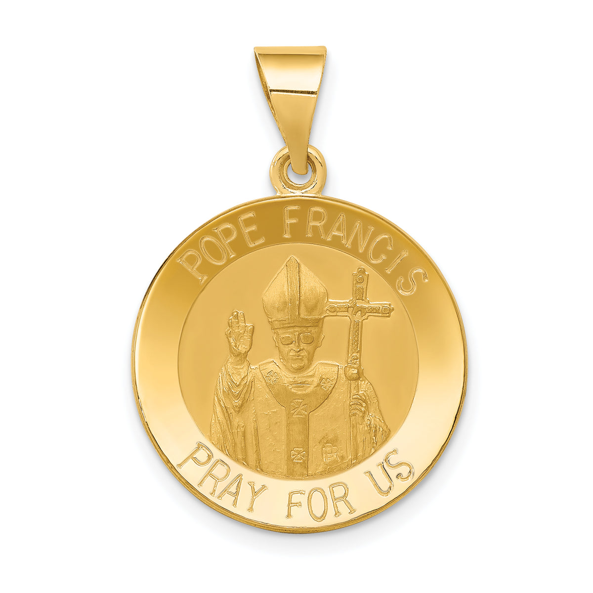 14K Gold Satin &Polished Hollow Pope Francis Medal
