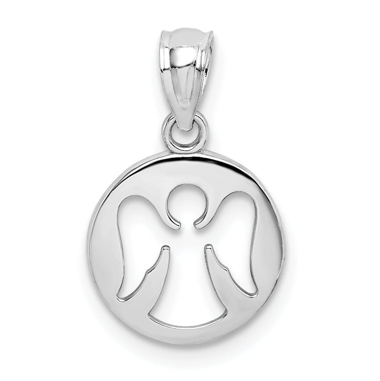 14K White Gold Polished Cut-out Angel Pendant