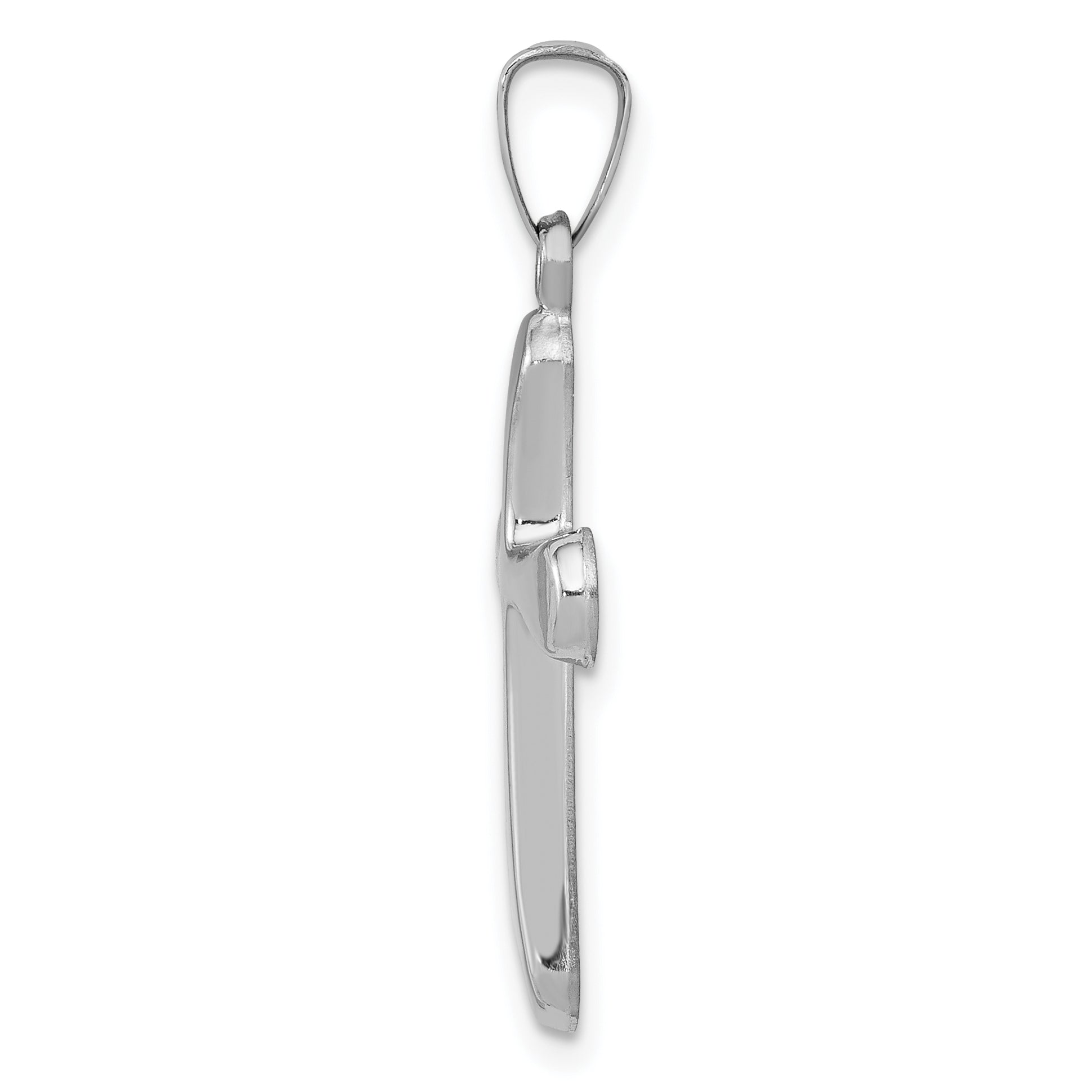 14K White Gold Polished Rounded Cross Pendant