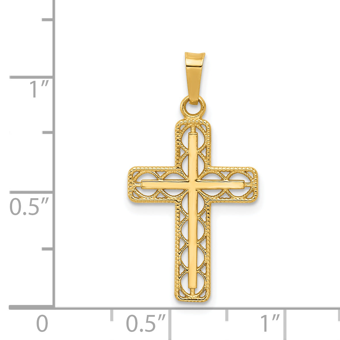 14K Polished Filigree Cross Pendant