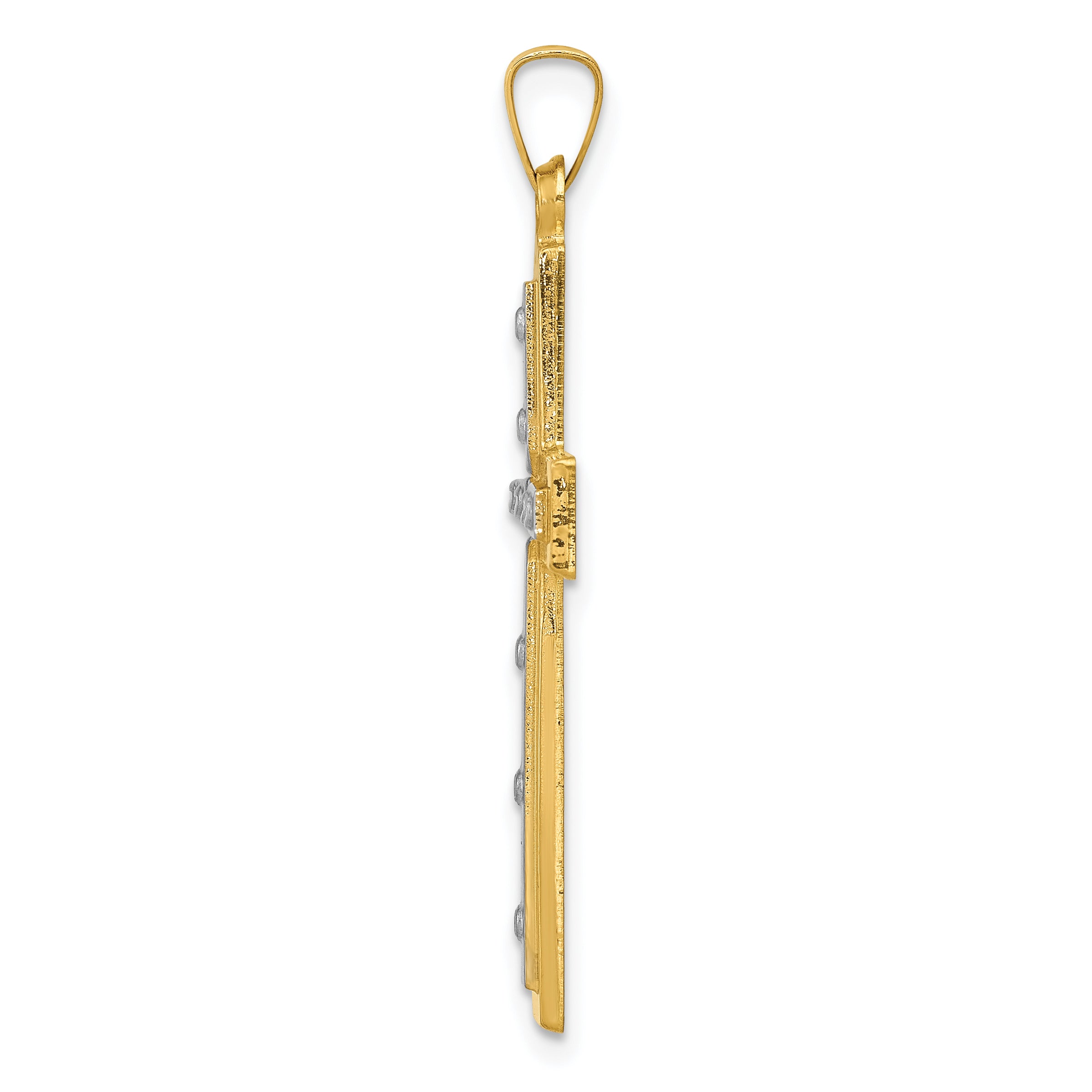 14K w/Rhodium Polished & Satin Cross Pendant
