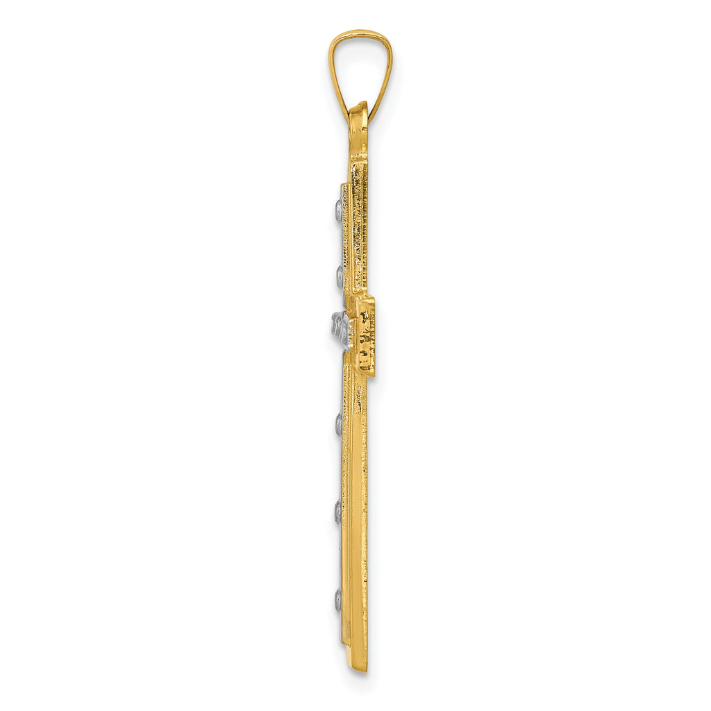 14K w/Rhodium Polished & Satin Cross Pendant