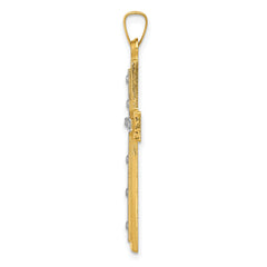 14K w/Rhodium Polished & Satin Cross Pendant
