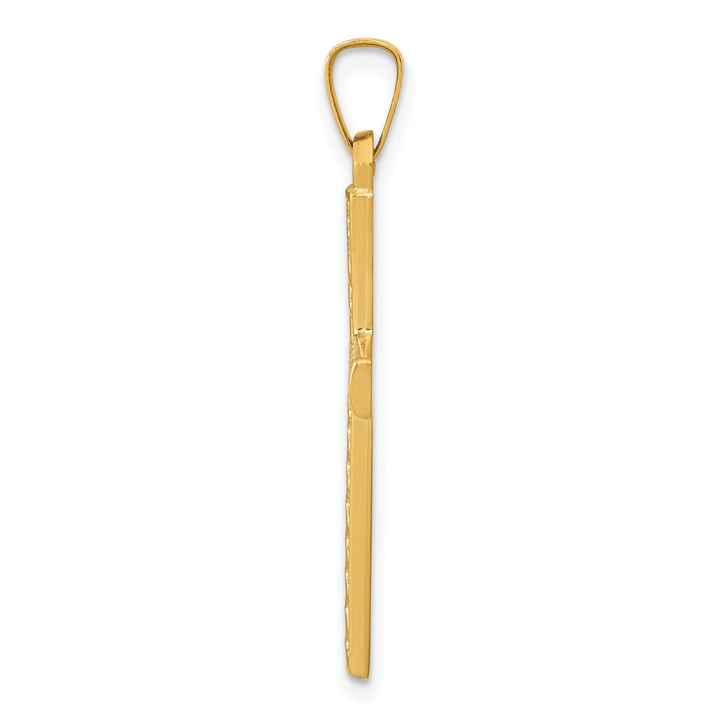 14K  Polished Lattice Textured Cross Pendant