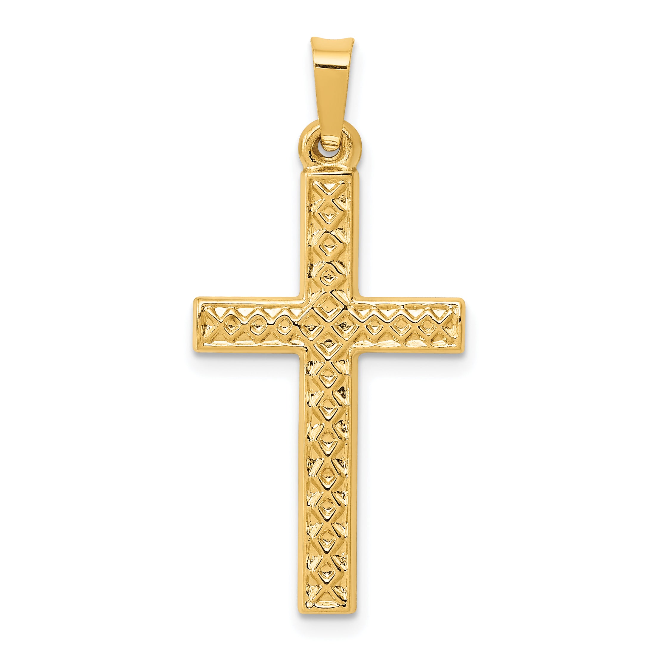 14k Polished Lattice Textured Cross Pendant Main image